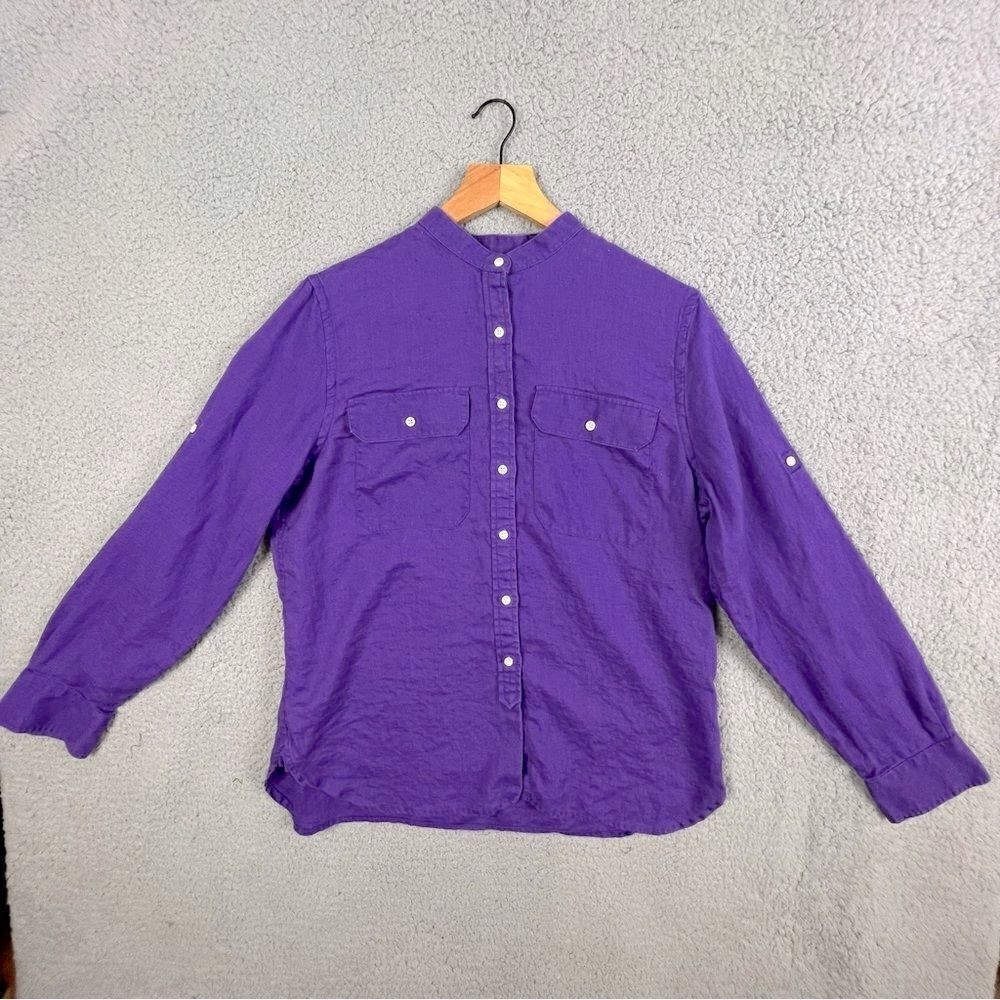 LAUREN RALPH LAUREN WOMENS PURPLE LINEN BLOUSE SIZE L